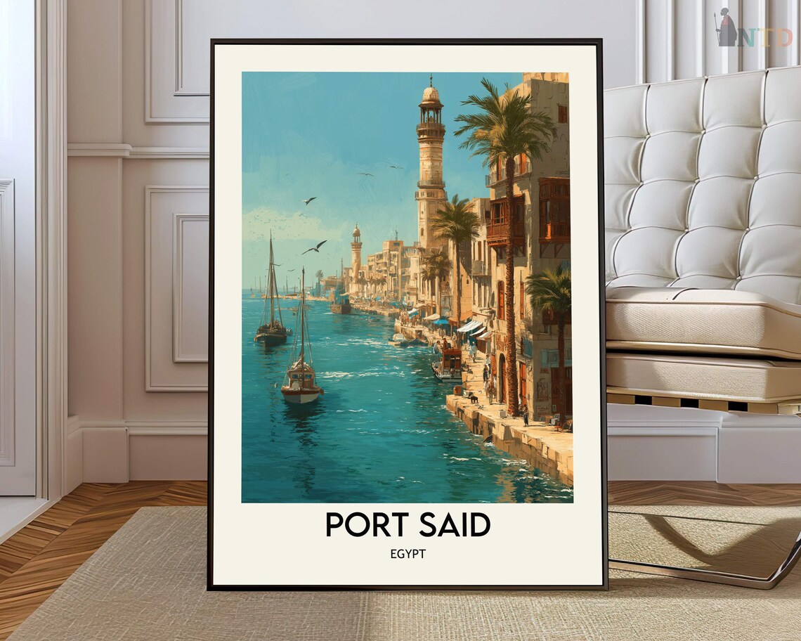Port Said Egypt Suez Canal Minarets Sailing Boats Travel Poster