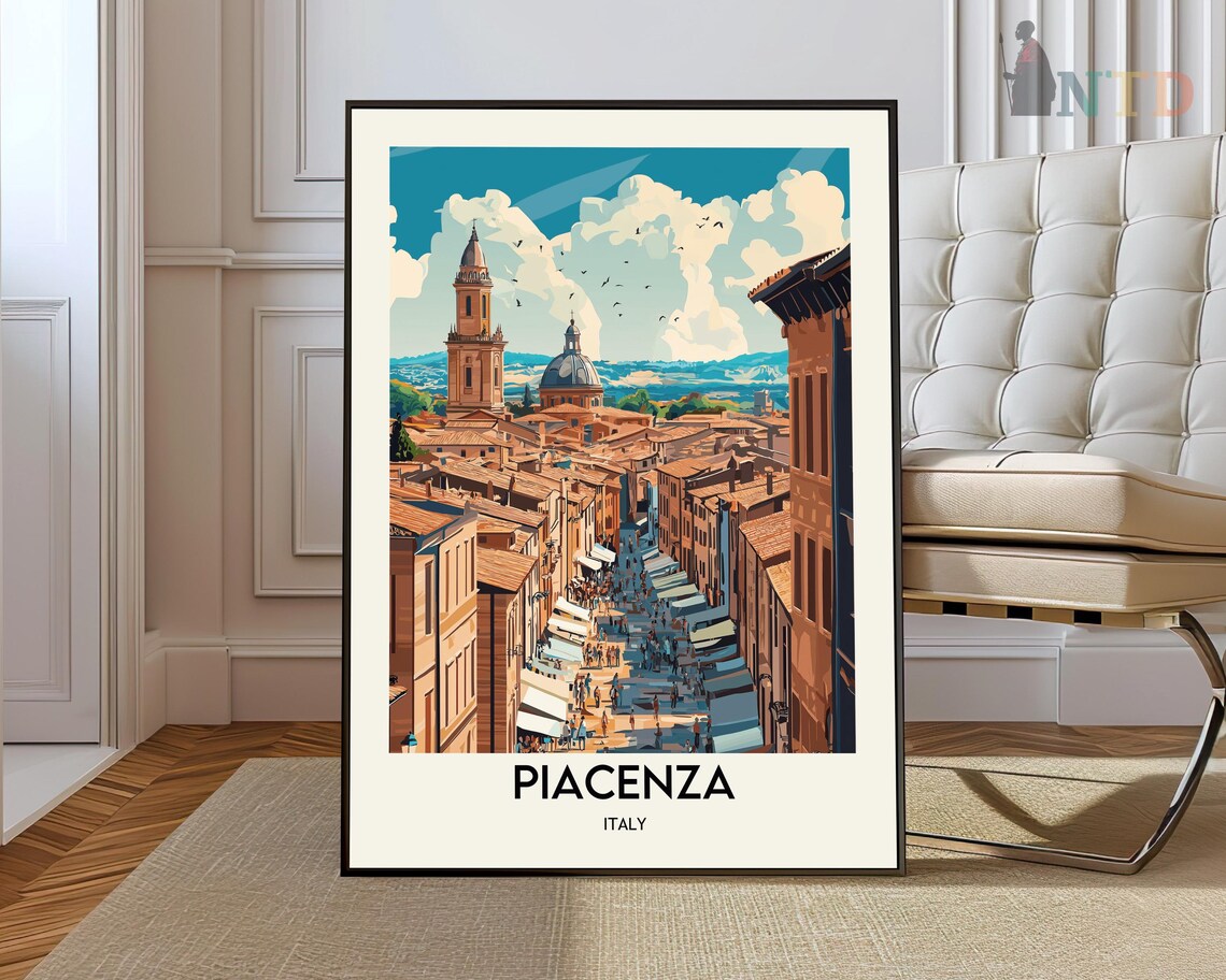 Piacenza Italy Historic Bell Tower Old Town Street View Poster