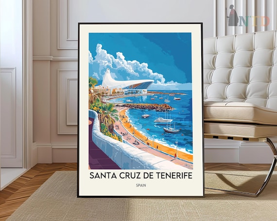 Santa Cruz de Tenerife Harbor Auditorium Canary Spain Travel Poster