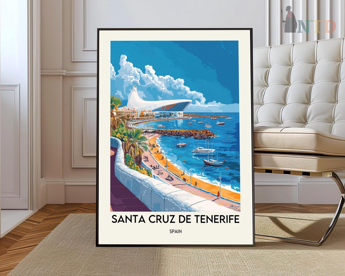 Santa Cruz de Tenerife Harbor Auditorium Canary Spain Travel Poster