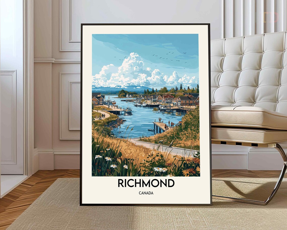 Richmond Canada Waterfront Harbor Boats Wildflower Travel Poster