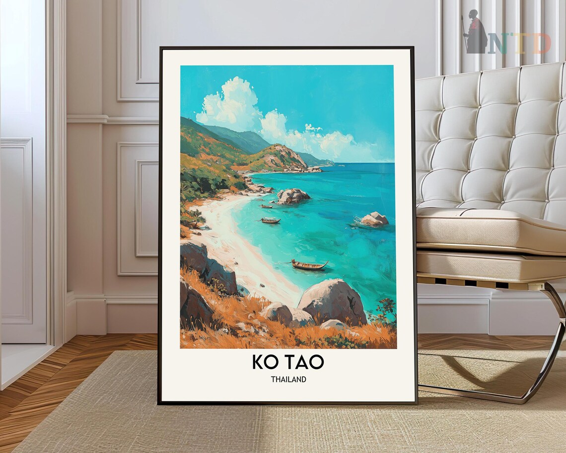 Ko Tao Thailand Turquoise Beach Cove Island Vintage Travel Poster