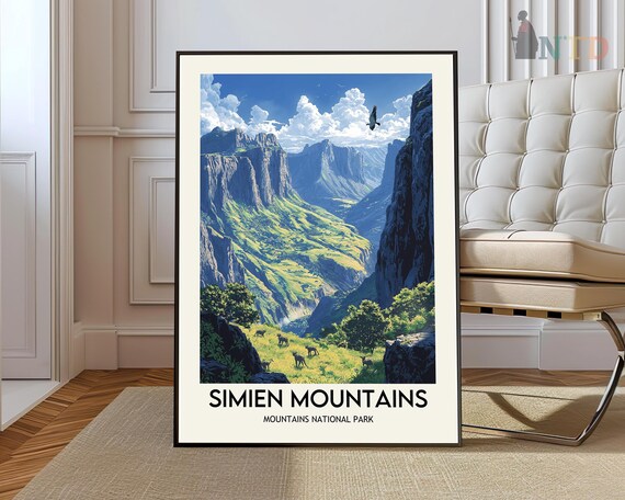 Simien Mountains Ethiopia Highland Cliffs Safari Travel Poster
