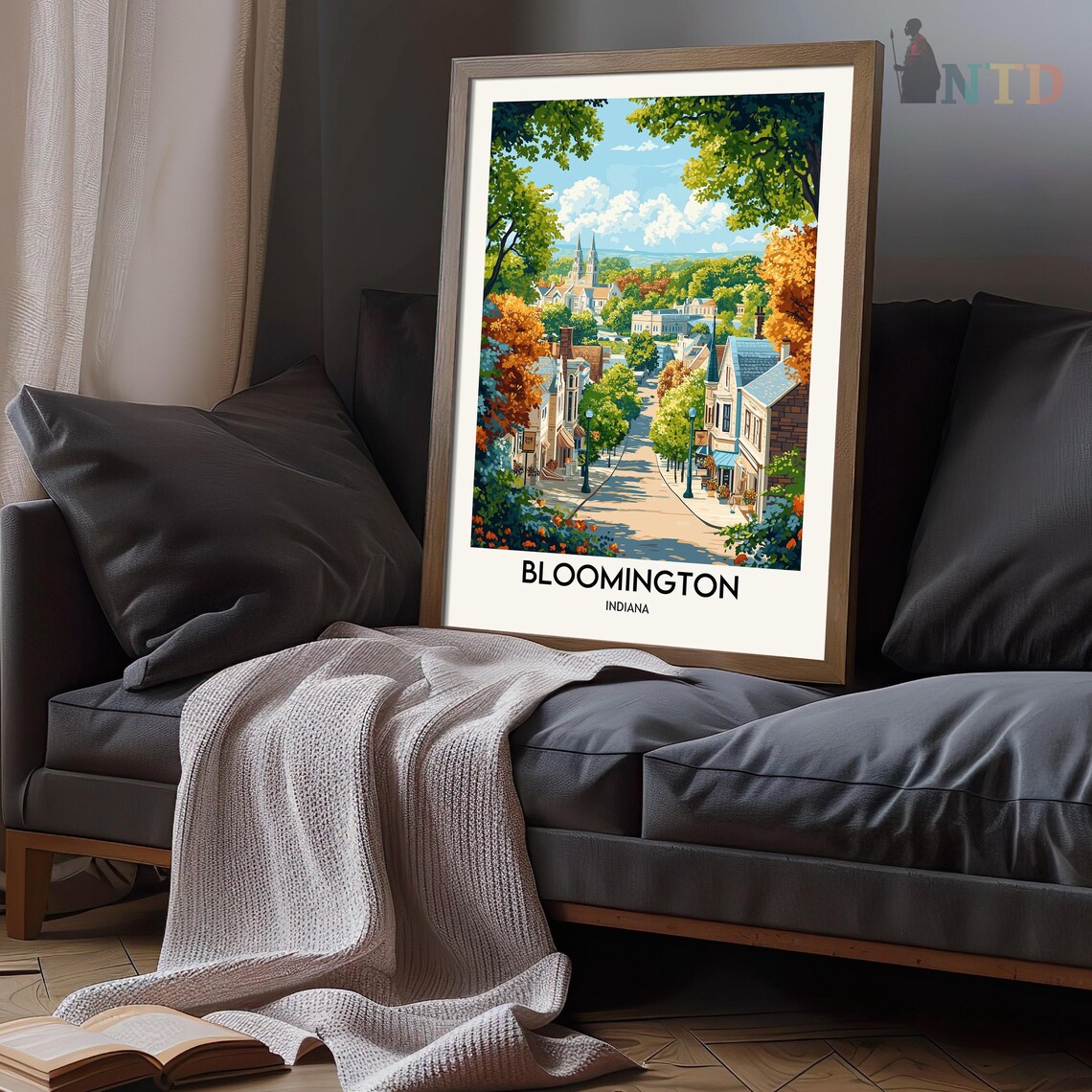 Bloomington Indiana Autumn Main Street Vintage Travel Poster - Image 3
