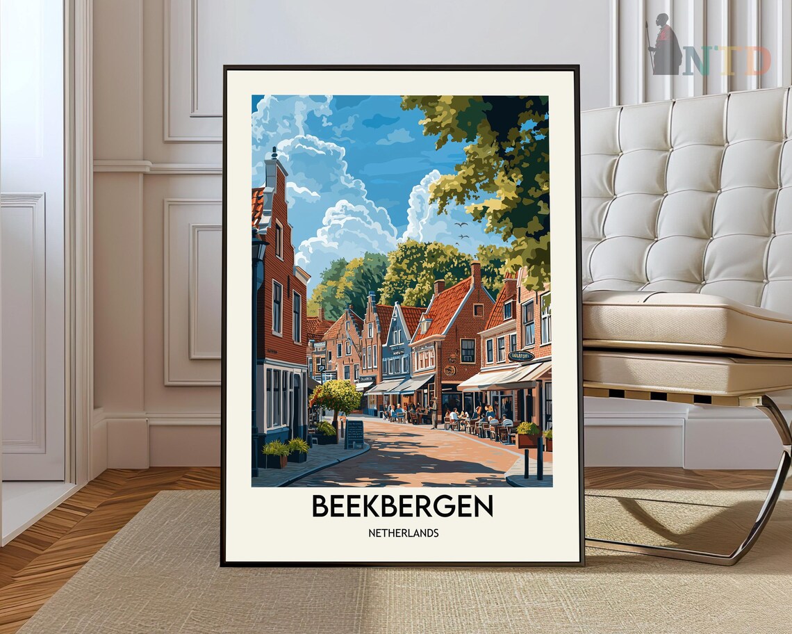 Beekbergen Netherlands Vintage Style Travel Poster Old Town Street Scene