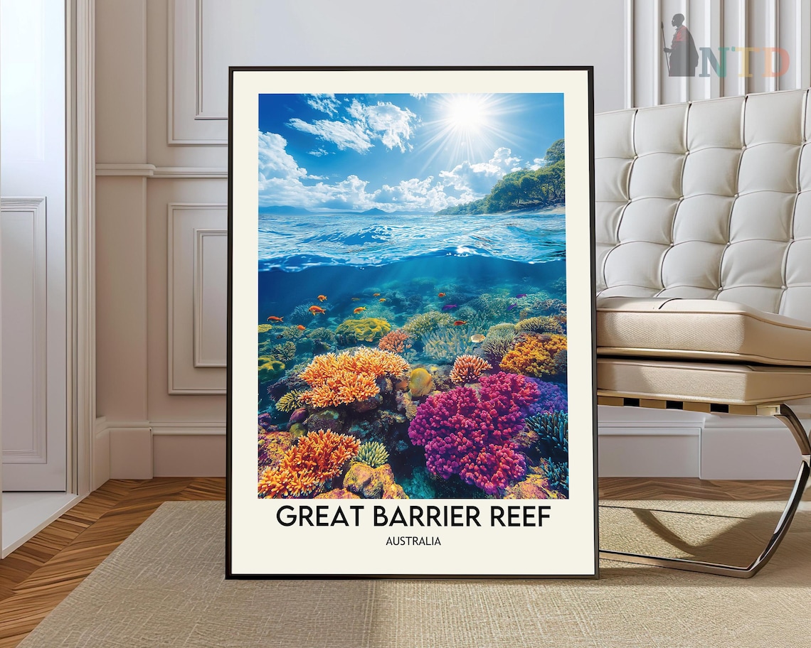 Great Barrier Reef Australia Poster of Sunlit Coral in Crystal Water