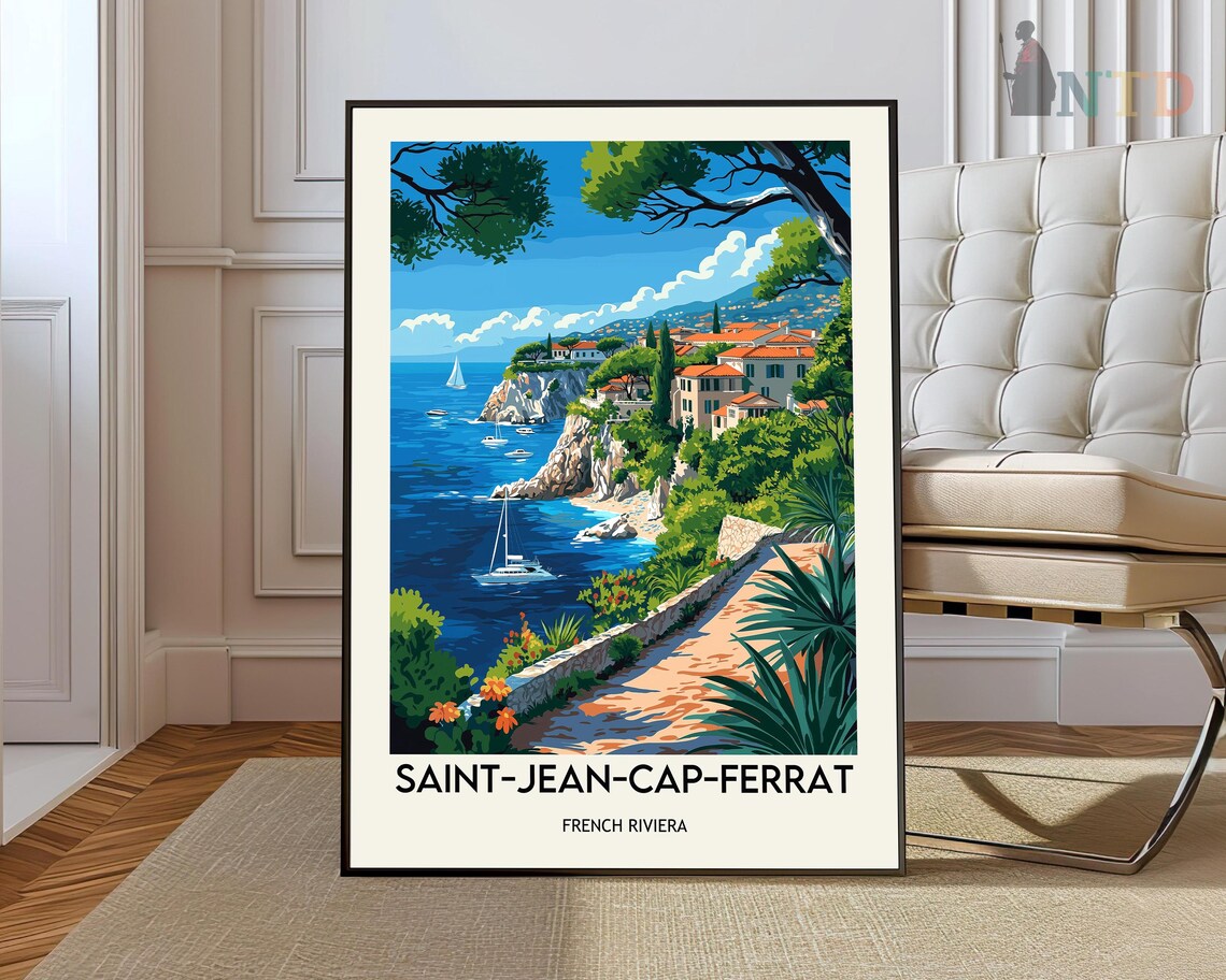 Saint-Jean-Cap-Ferrat French Riviera Coastline Village Travel Poster
