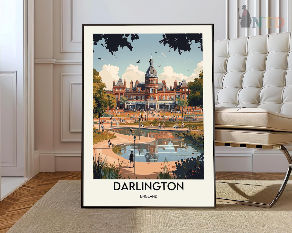 Darlington England Grand Pavilion Park Sunset Vintage Travel Poster