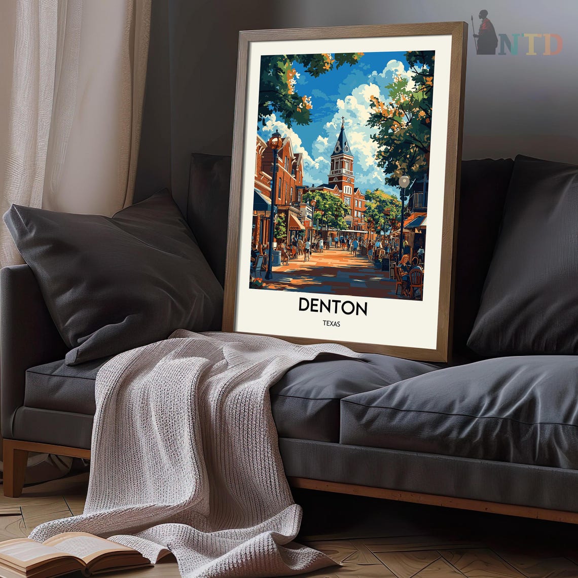 Denton Texas Downtown Square Historic Clock Tower Shops Day Poster - Image 3