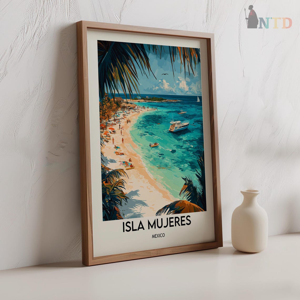 Isla Mujeres Mexico Palm Beach Boats Turquoise Bay Scene Poster - Image 2