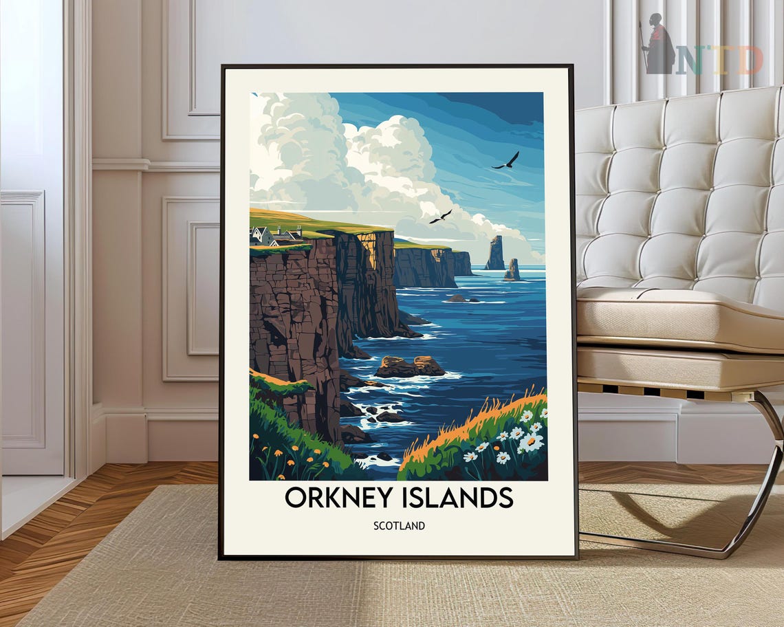Orkney Islands Scotland Dramatic Sea Cliffs Coast Travel Poster