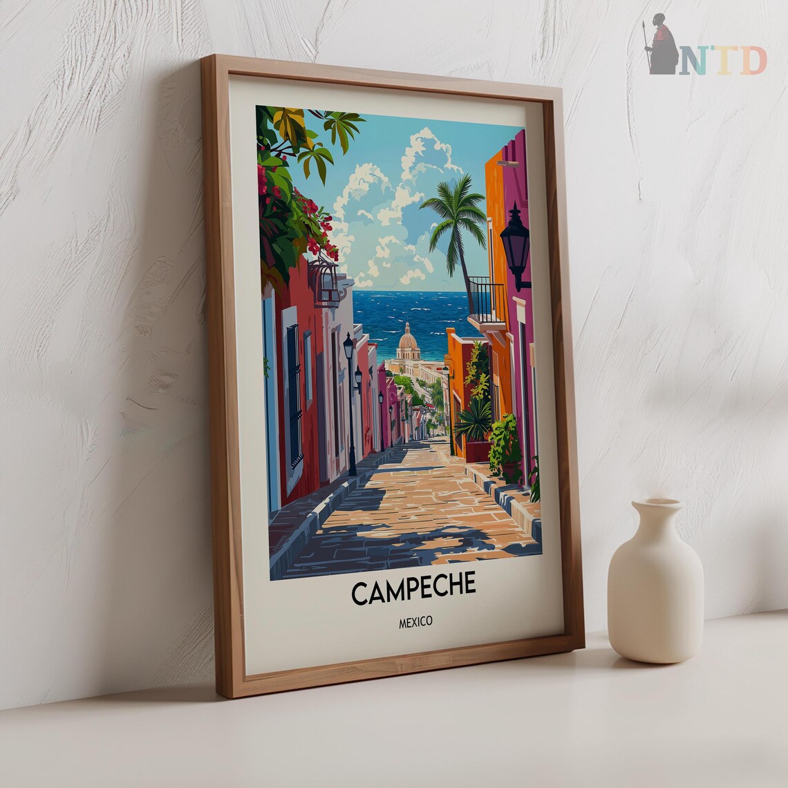 Campeche Mexico Colorful Colonial Street Sea View Travel Poster - Image 2