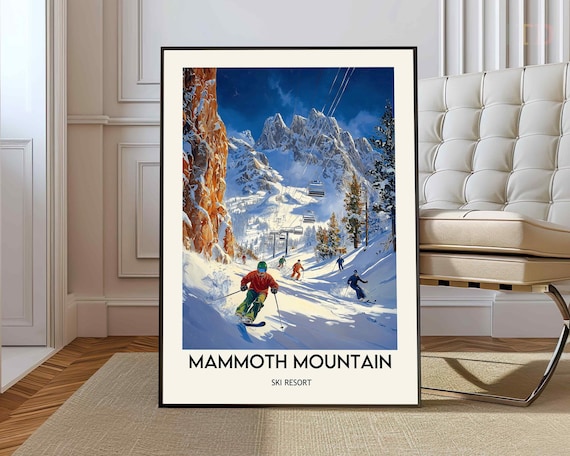 Mammoth Mountain Ski Resort California Retro Winter Ski Poster