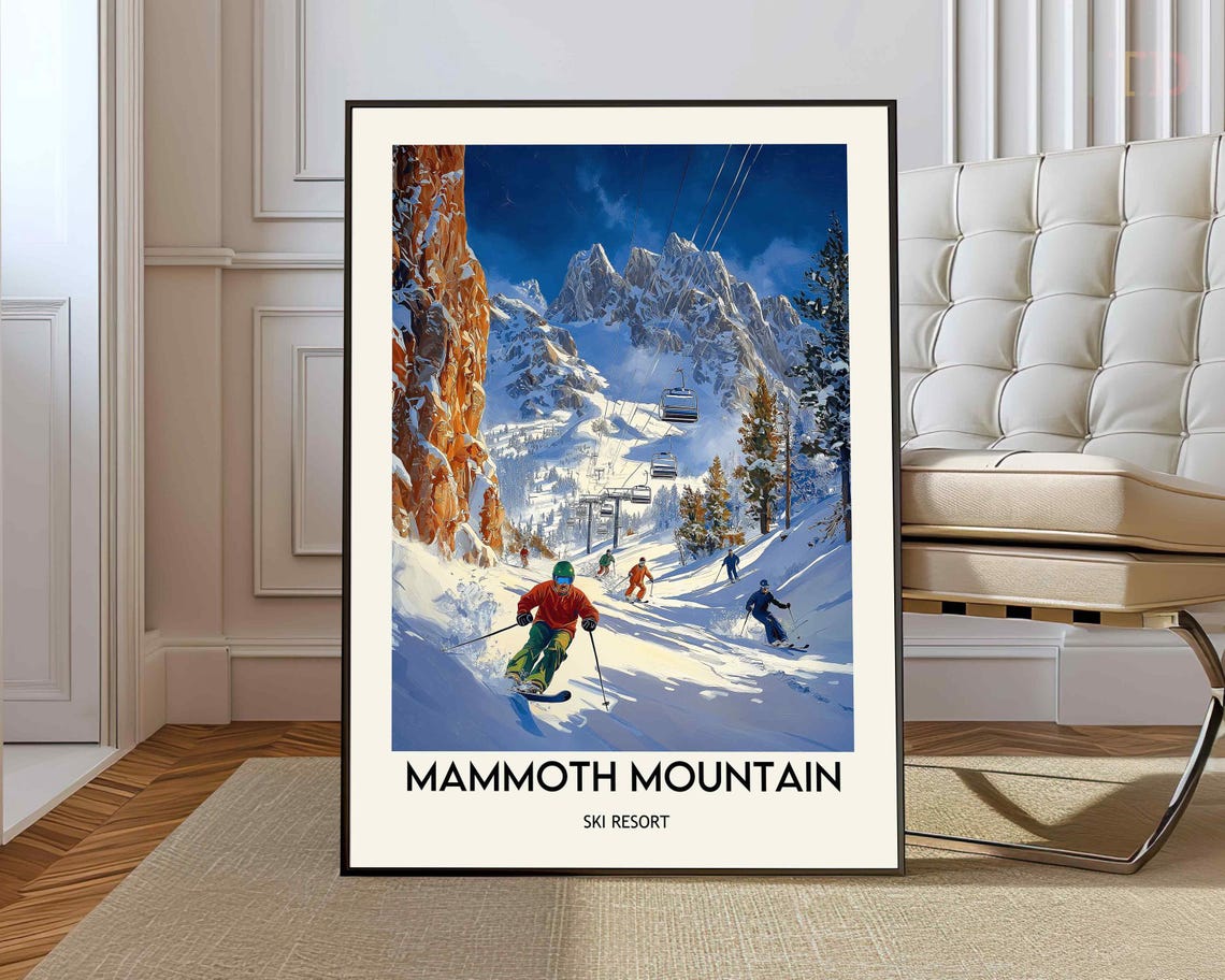 Mammoth Mountain Ski Resort California Retro Winter Ski Poster