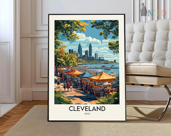 Cleveland Ohio Lakefront Festival Skyline Towers Summer Travel Poster