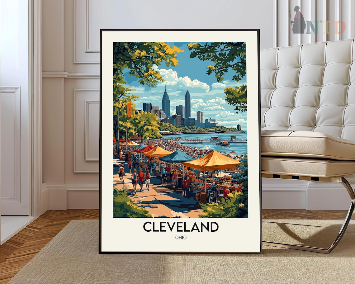 Cleveland Ohio Lakefront Festival Skyline Towers Summer Travel Poster