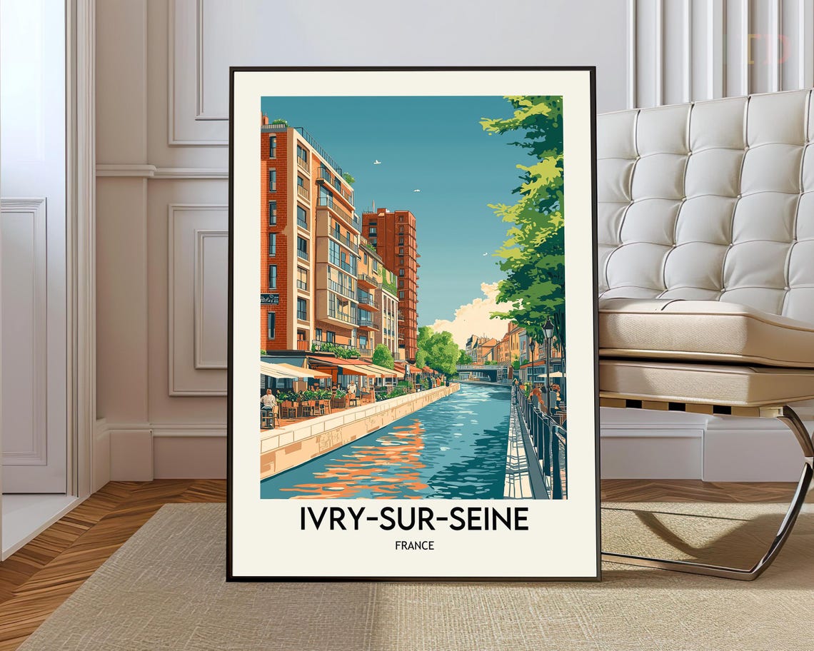 Ivry-sur-Seine France River Bridge Houseboats View Travel Poster