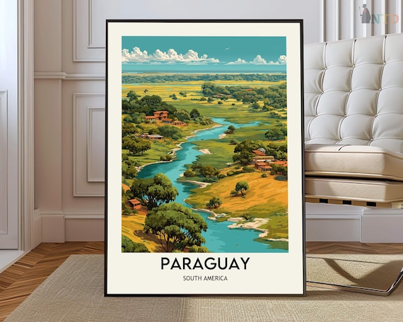 Paraguay South America Vintage Travel River Landscape Poster