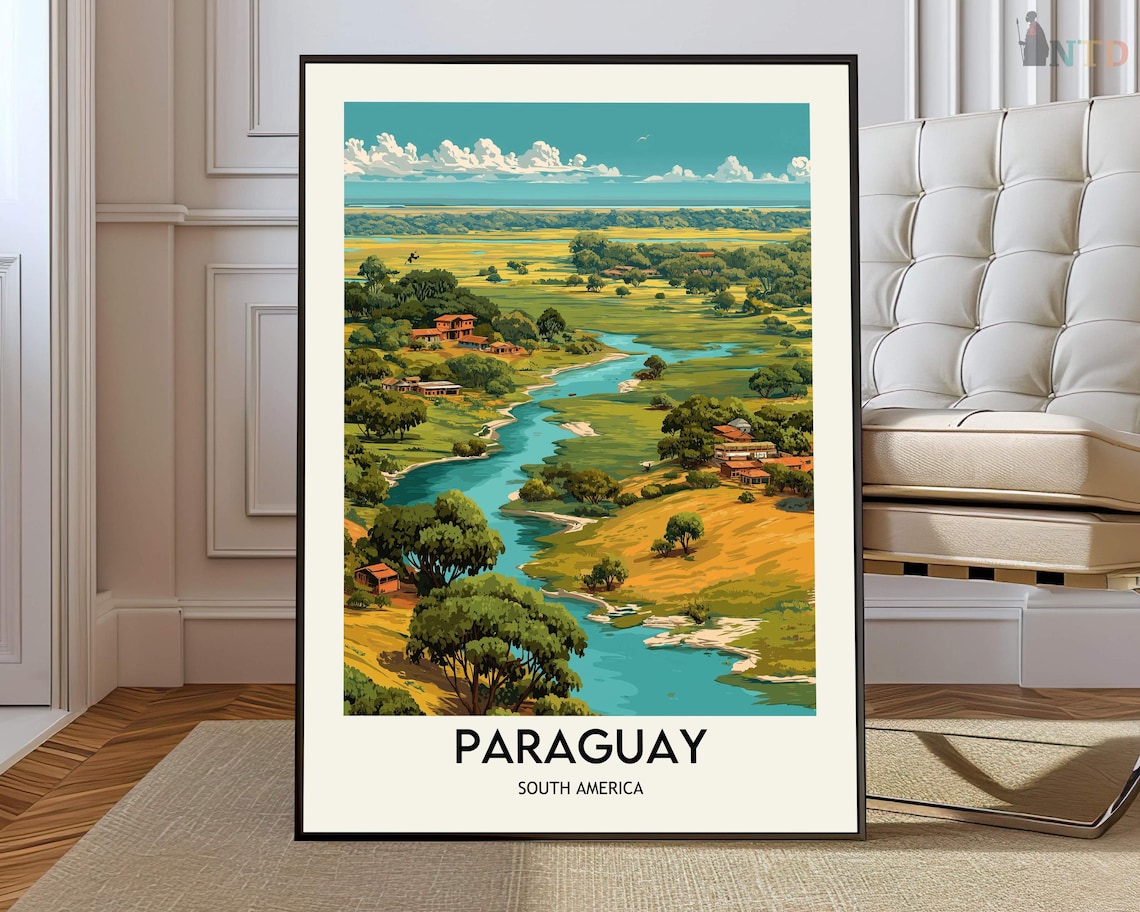 Paraguay South America Vintage Travel River Landscape Poster