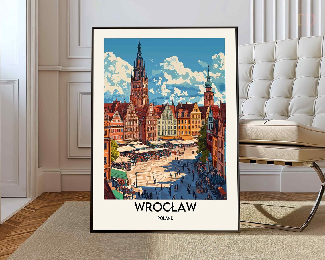 Wroclaw Poland Market Square Travel Poster Colorful Old Town Artwork