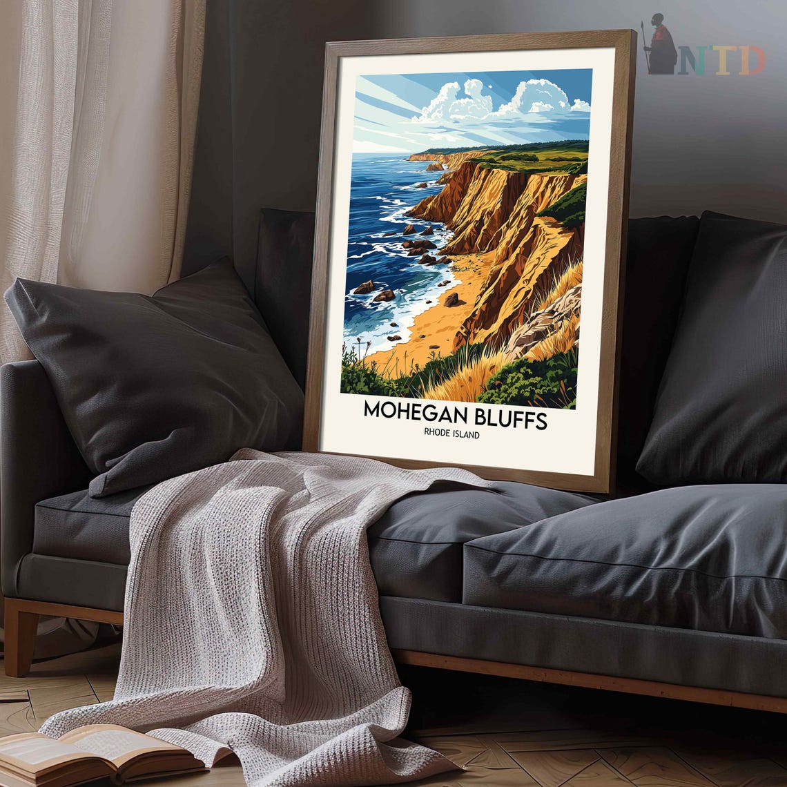 Mohegan Bluffs Rhode Island Dramatic Coastal Cliffs Waves Poster - Image 3