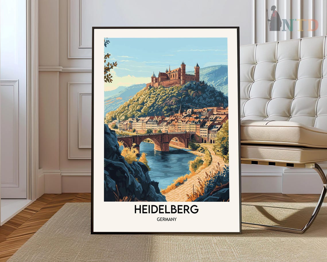 Heidelberg Germany Castle River Bridge Old Town Retro Travel Poster