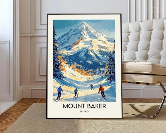 Mount Baker Washington Ski Area Chairlift Slopes Vintage Poster