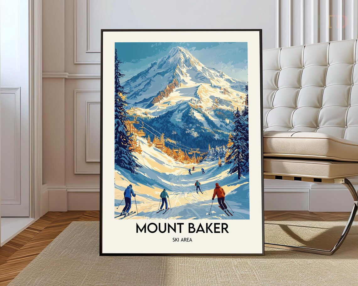 Mount Baker Washington Ski Area Chairlift Slopes Vintage Poster
