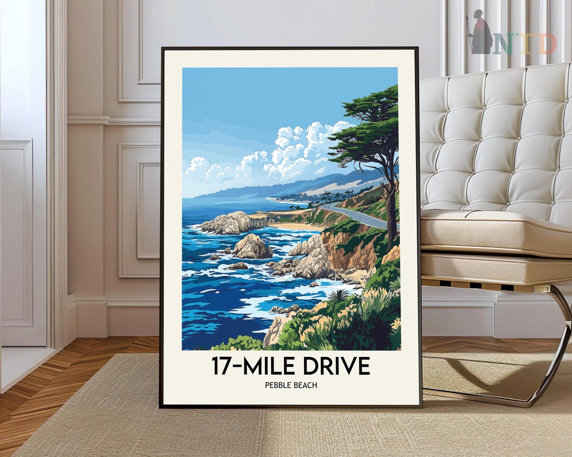 17 Mile Drive Pebble Beach Coastal Highway Scenic Travel Poster