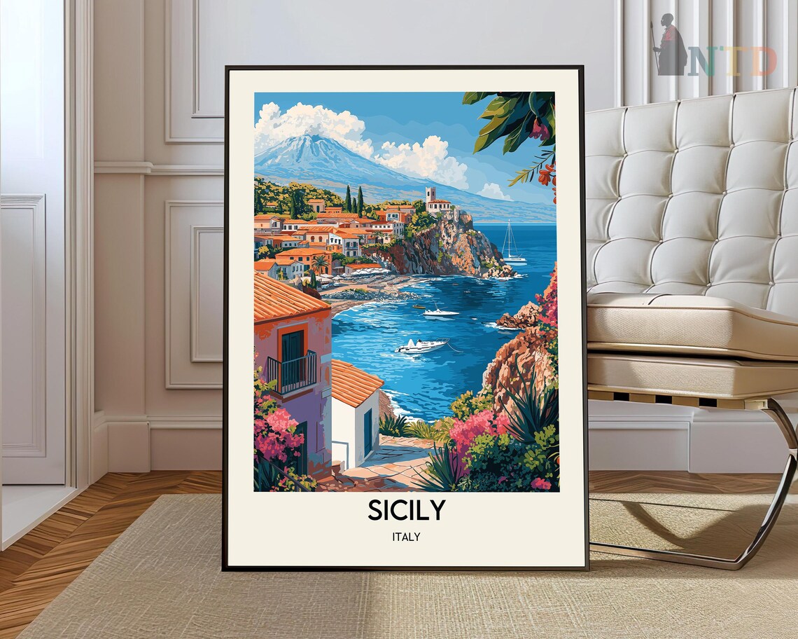 Sicily Travel Poster, Italy Wall Art Print
