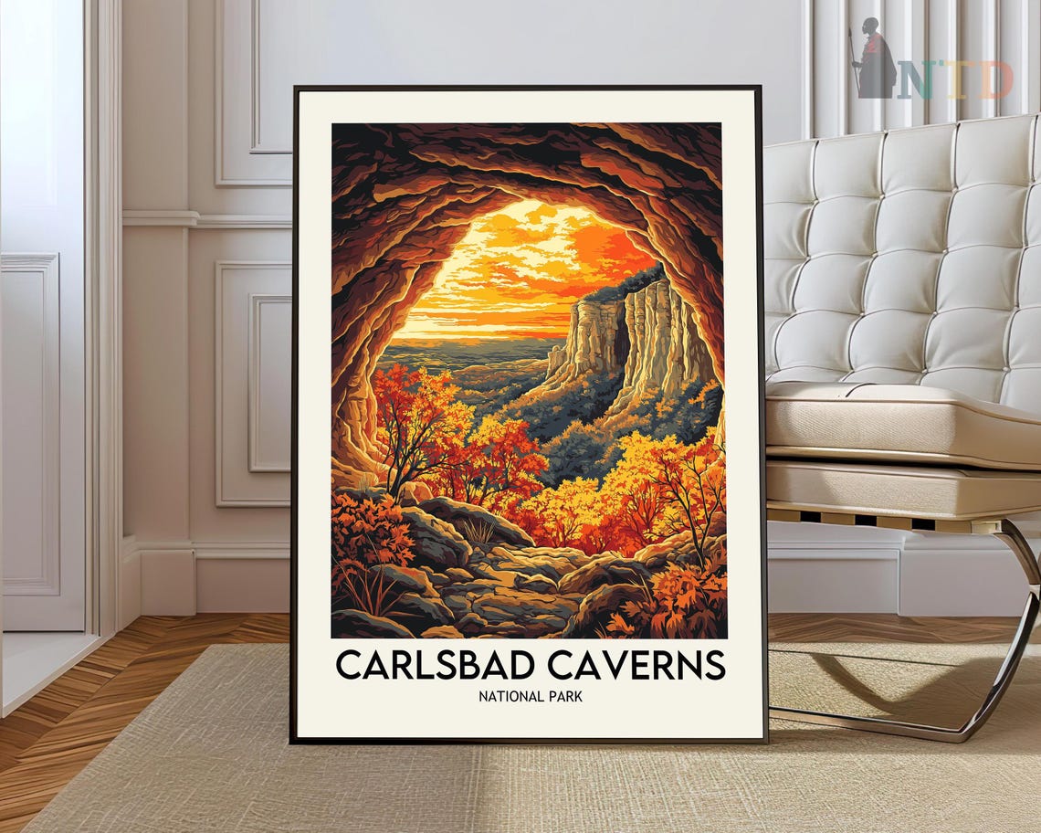 Carlsbad Caverns National Park Cave Mouth Sunset Travel Poster