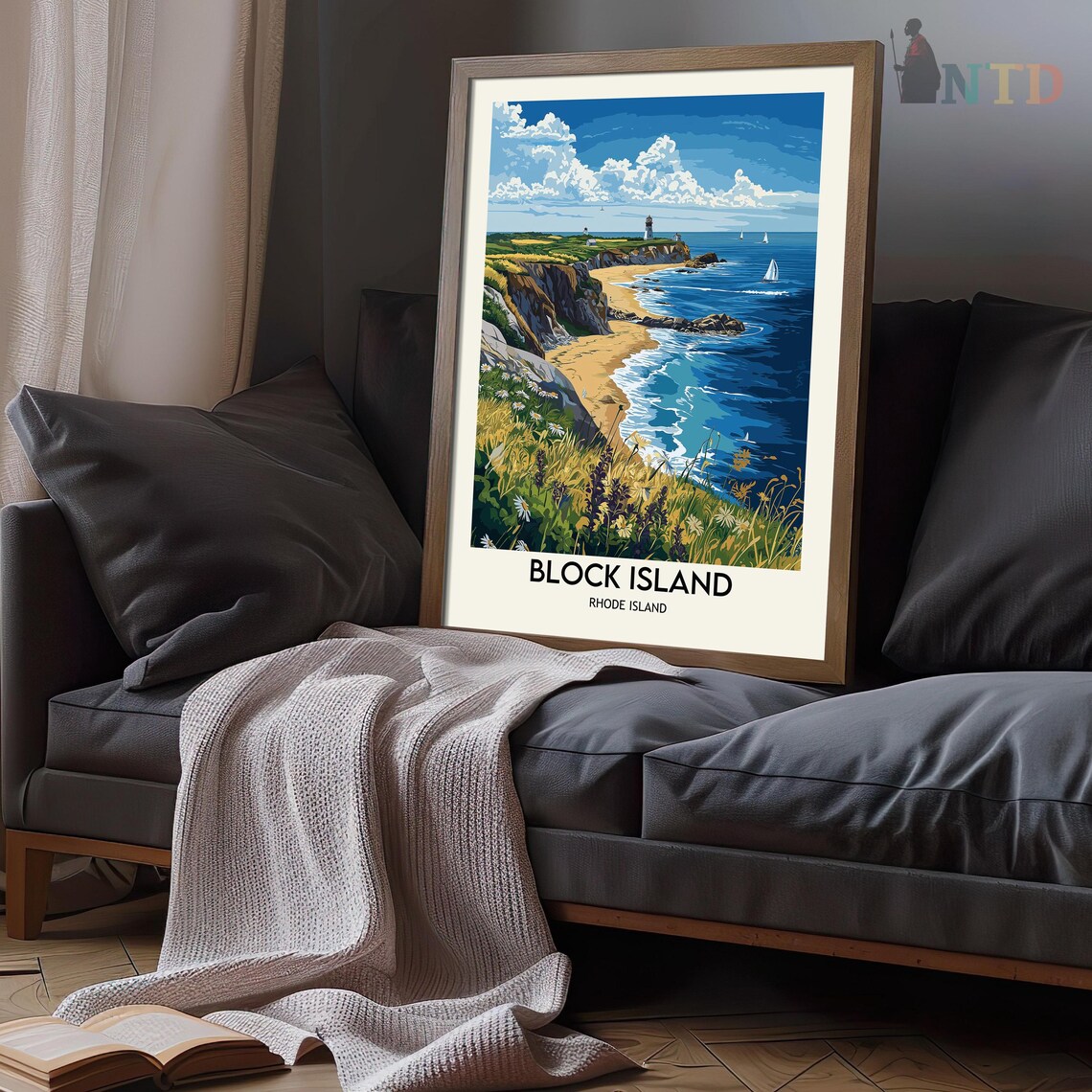 Block Island Rhode Island Cliffs Sailboats Ocean Travel Poster - Image 3