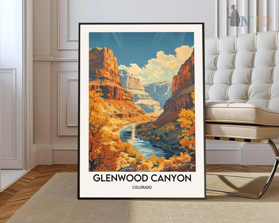 Glenwood Canyon Colorado River Between Cliffs Daytime Vintage Poster