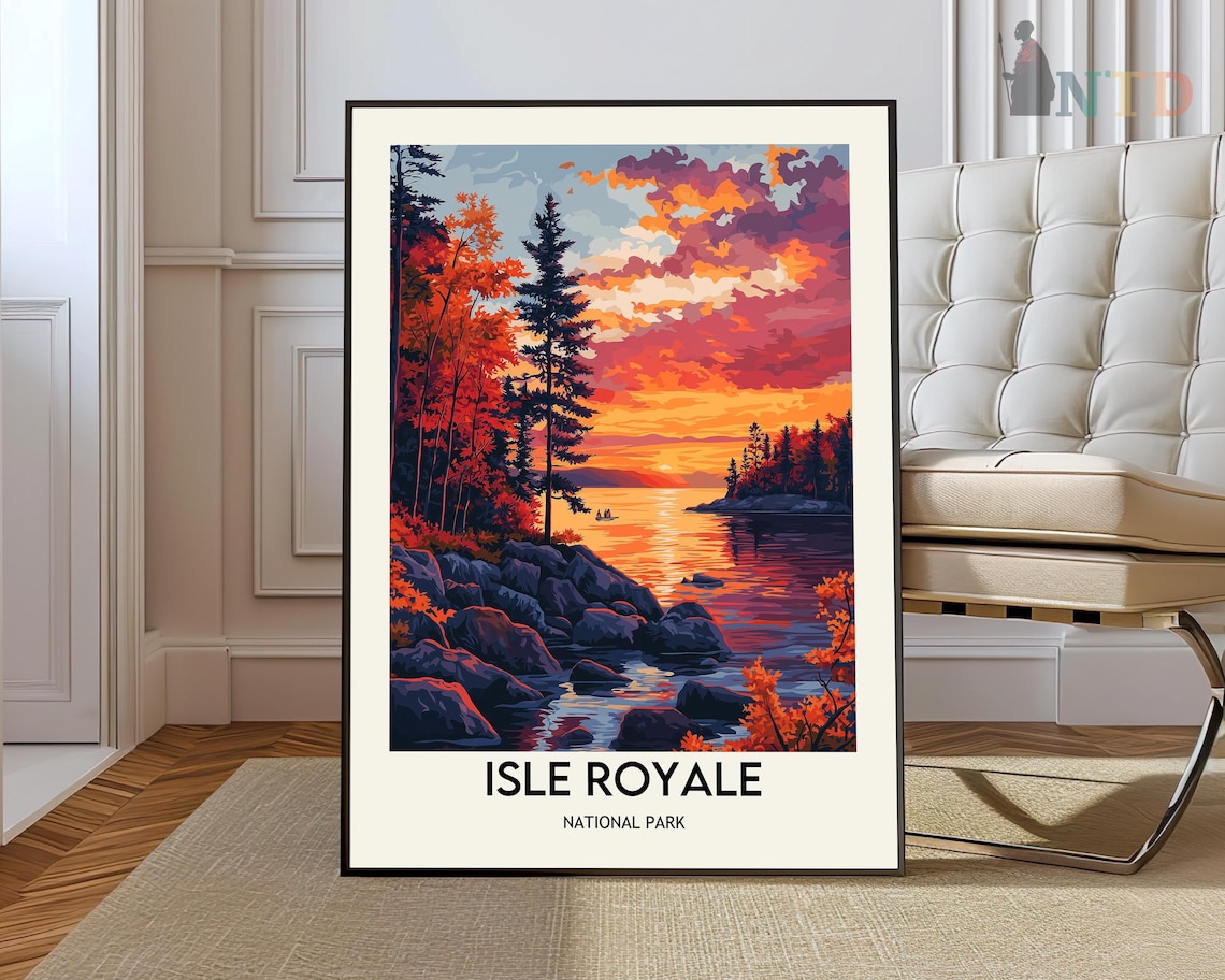 Isle Royale National Park Sunset Rocky Shore Landscape Poster