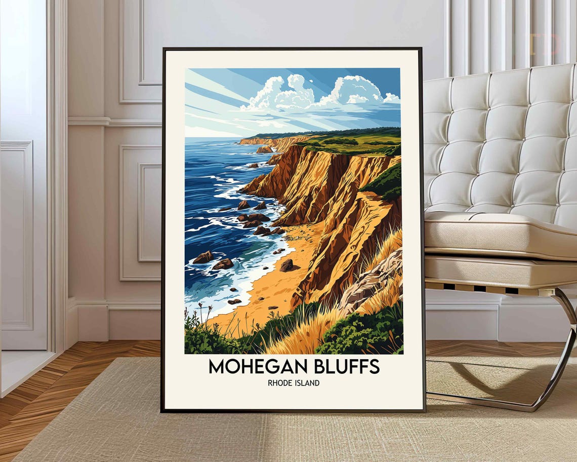Mohegan Bluffs Rhode Island Dramatic Coastal Cliffs Waves Poster
