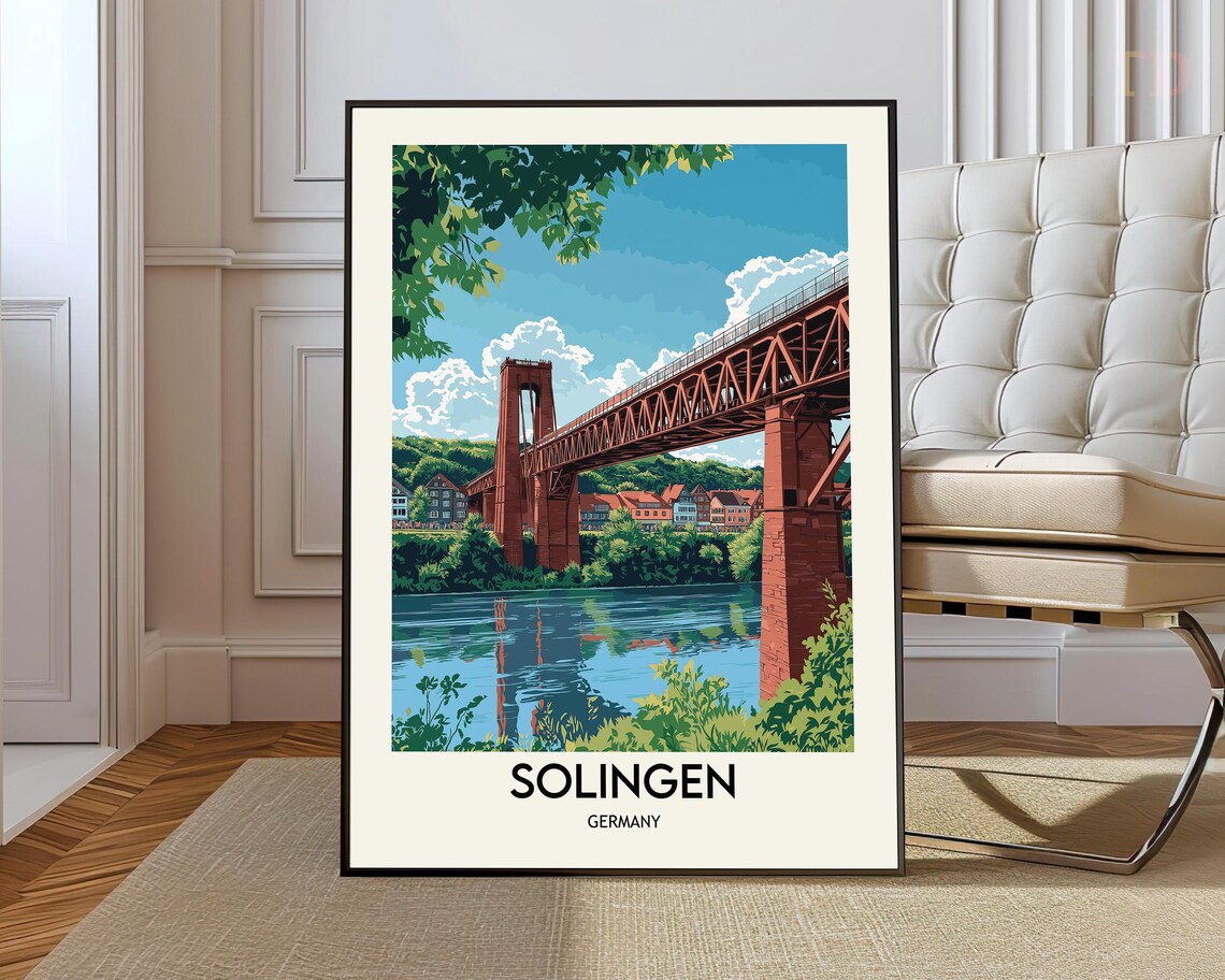 Solingen Germany Red Steel Railway Bridge Retro Travel Poster