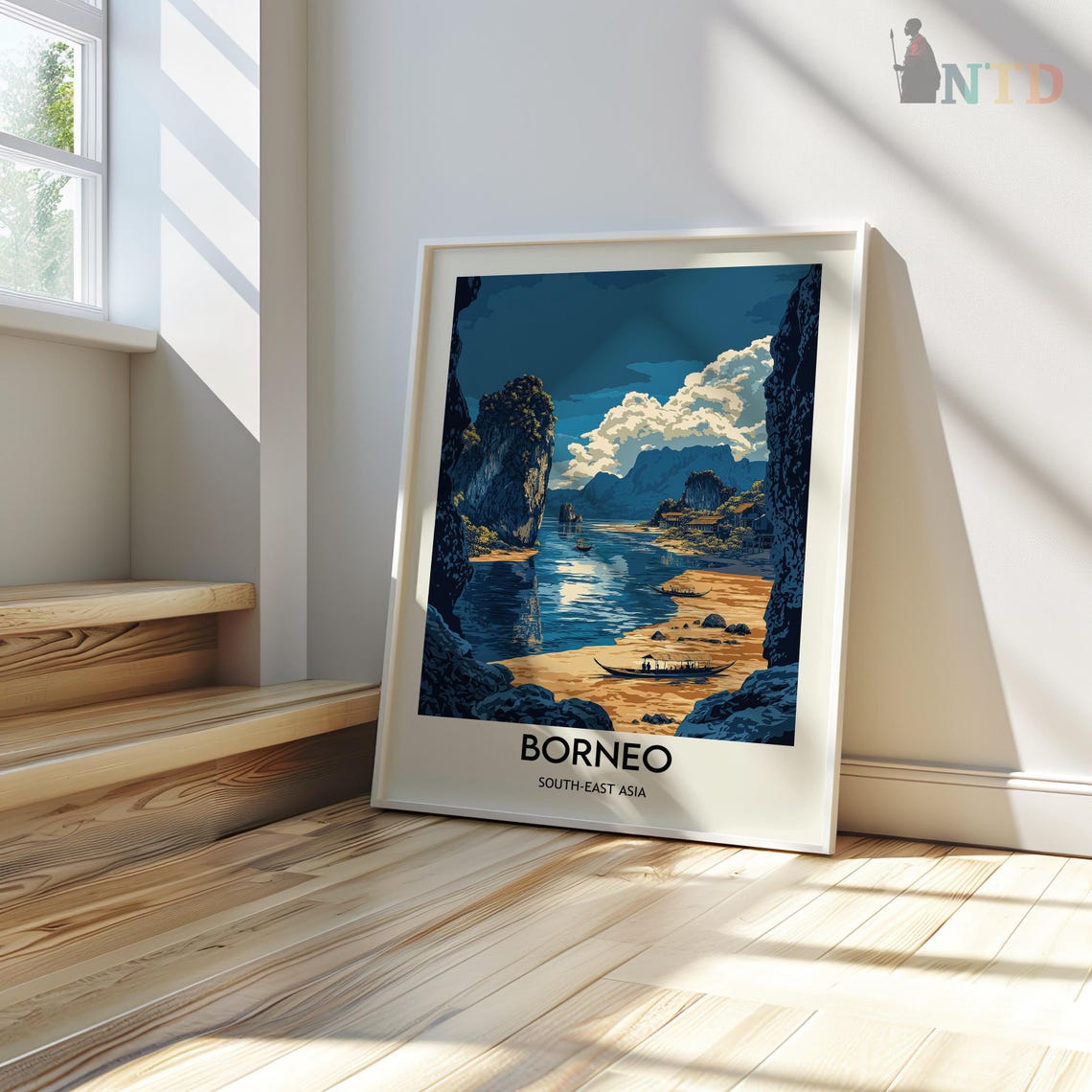 Borneo Southeast Asia Karst Cliffs River Vintage Travel Poster - Image 3