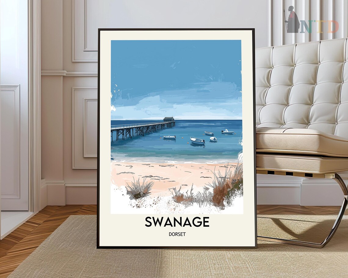 Swanage Dorset Pier Sandy Beach English Seaside Travel Poster