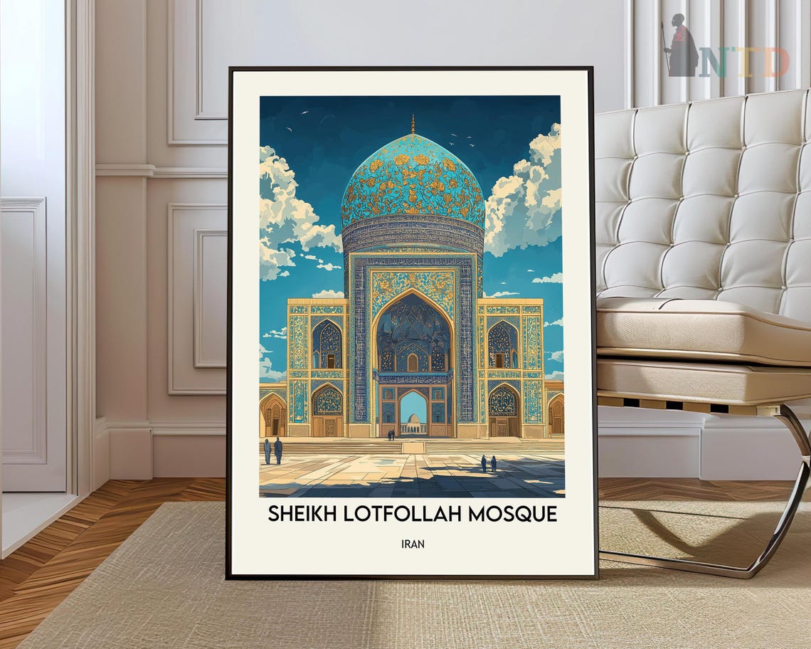 Sheikh Lotfollah Mosque Isfahan Iran Blue Dome Travel Poster