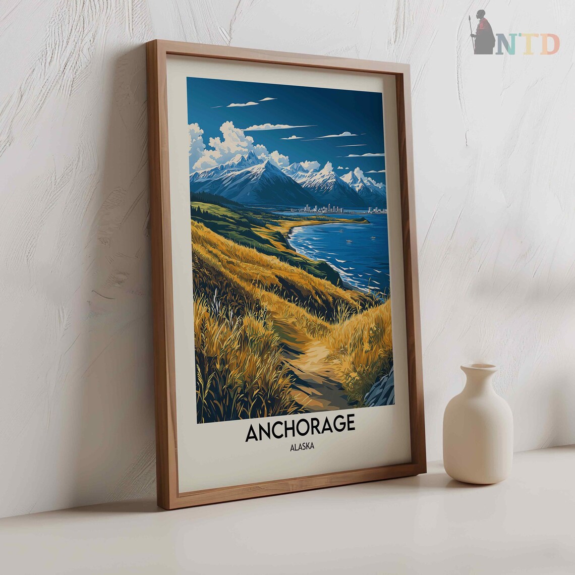 Anchorage Alaska Coastal Trail City Skyline Snow Peaks Day Poster - Image 2