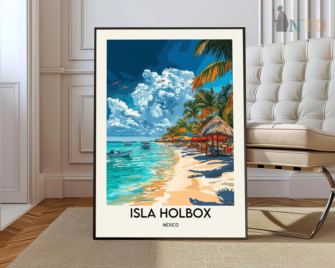 Isla Holbox Mexico Palapa Beach Palms Turquoise Shore Poster
