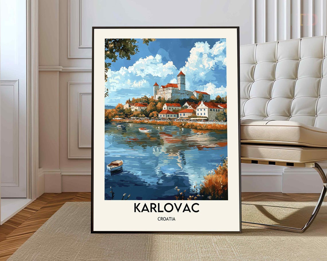 Karlovac Croatia Castle River Retro Vintage Travel Poster Art