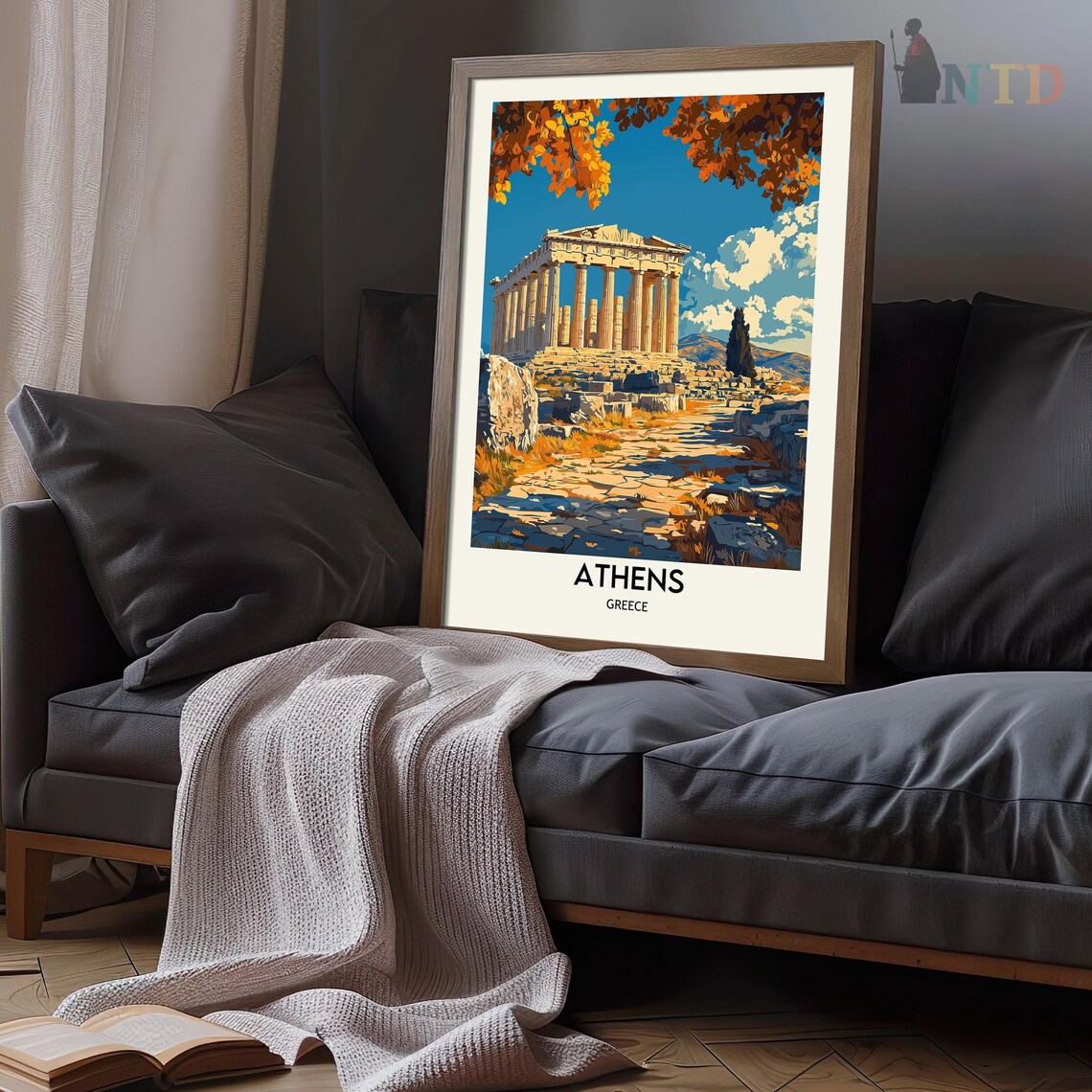 Athens Parthenon Framed by Golden Autumn Leaves Travel Poster - Image 3