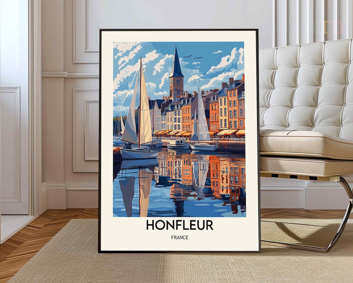 Honfleur France Old Harbor Sailboats Quayside Houses Scene Poster
