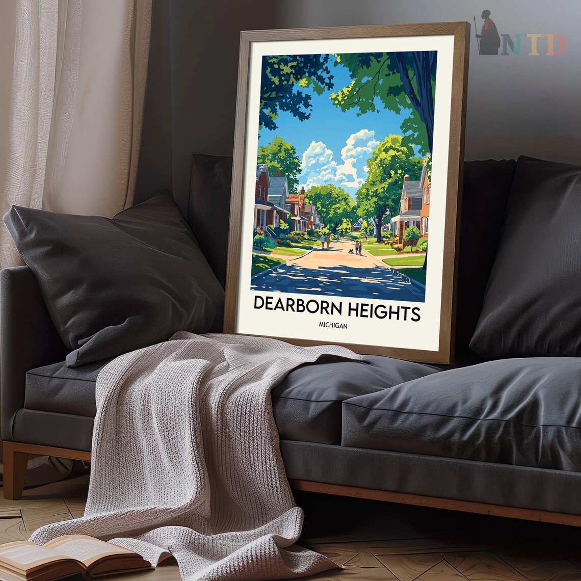 Dearborn Heights Michigan Brick Home Suburban Street Trees Poster - Image 3