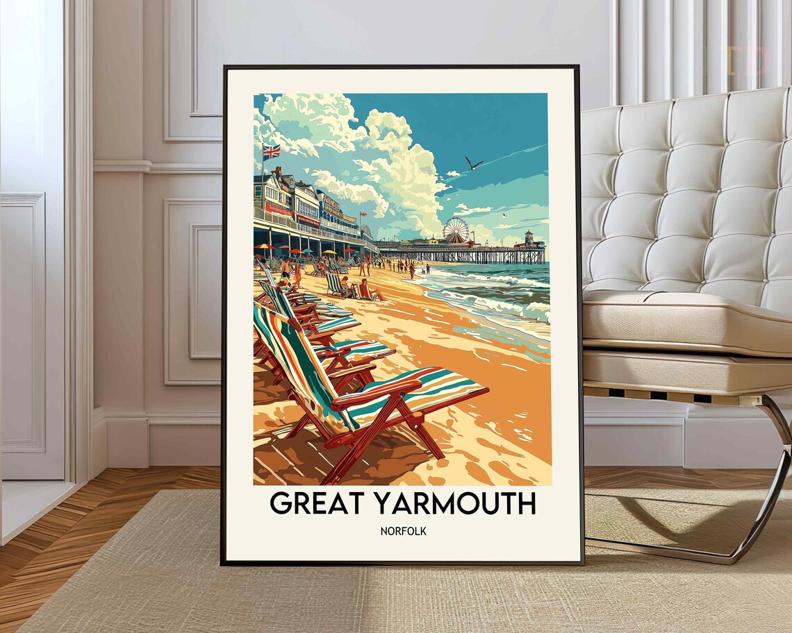 Great Yarmouth Promenade Beach Scene Vintage Norfolk Travel Poster