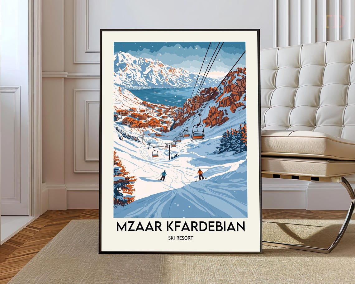 Mzaar Kfardebian Ski Resort Lebanon Slopes Vintage Ski Poster