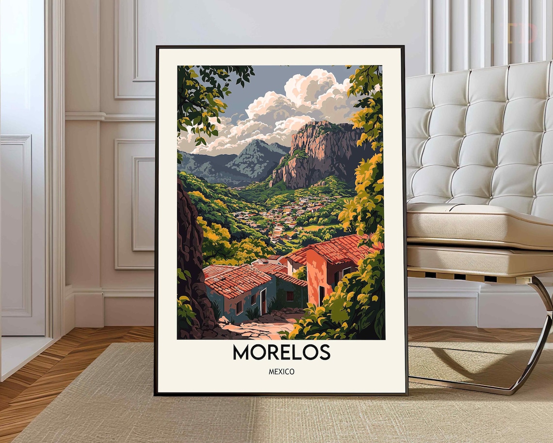 Morelos Mexico Vintage Travel Poster With Mountain Village View