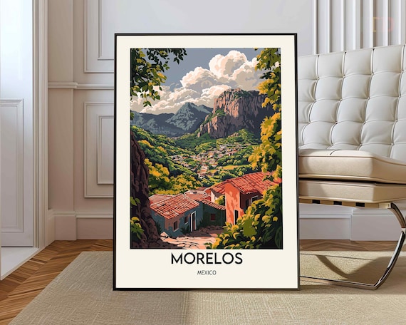 Morelos Mexico Vintage Travel Poster With Mountain Village View