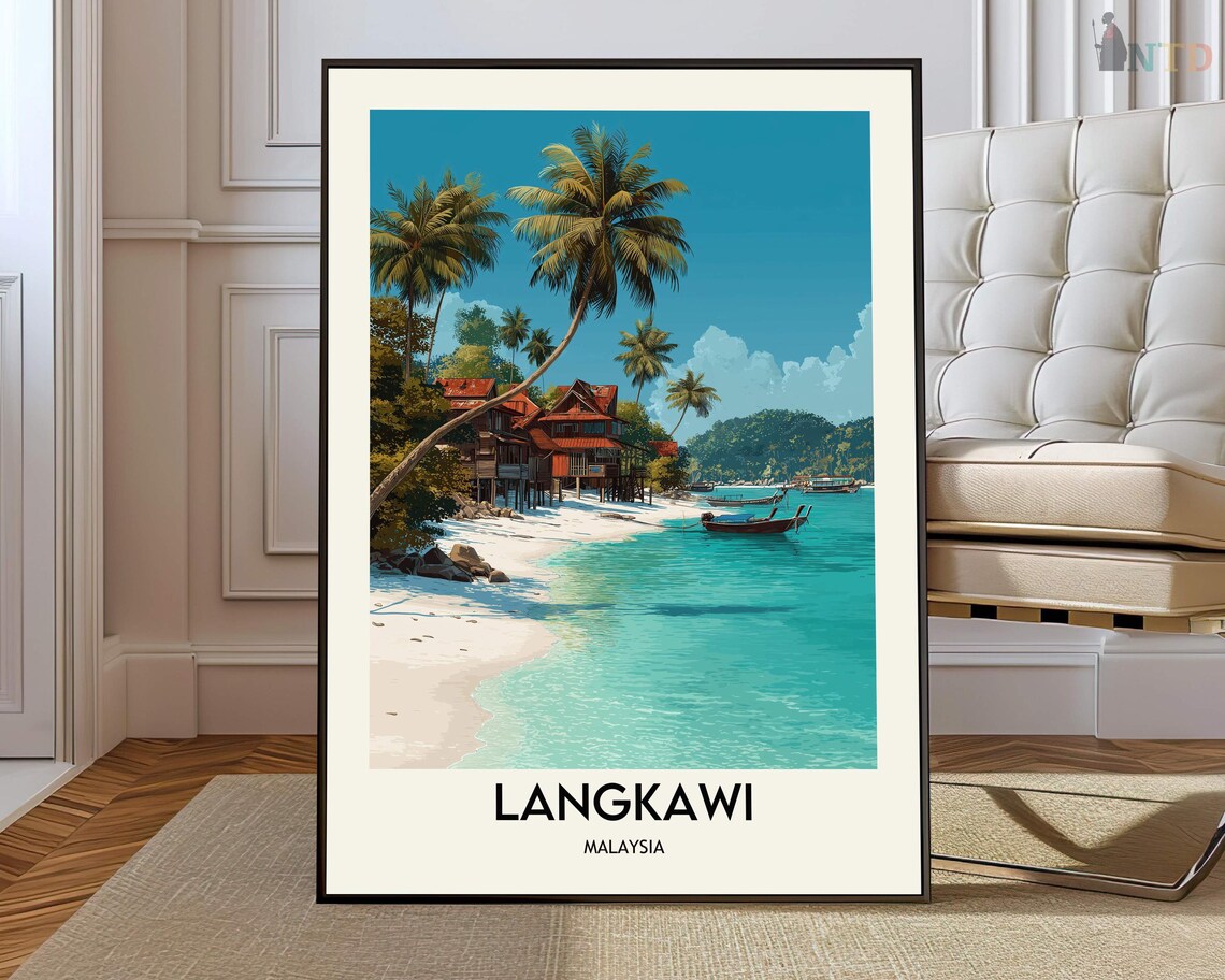 Langkawi Malaysia Tropical Beach Palms Vintage Travel Poster